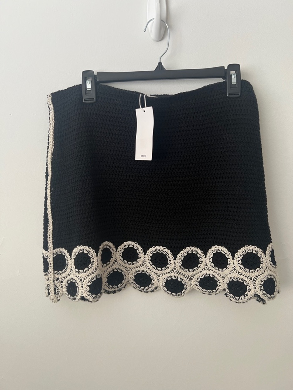 NWT Mango Black Crochet Mini Skirt with Cream Trim